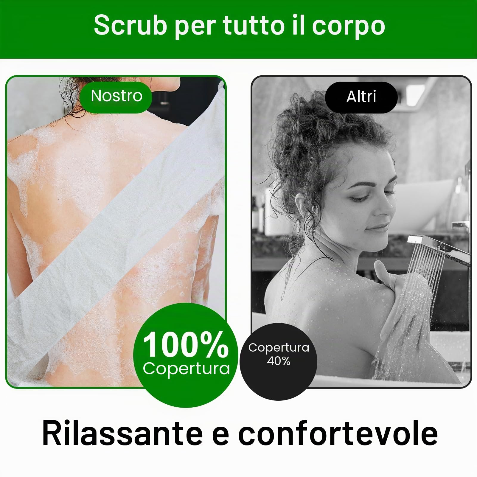 Loofah Back Scrubber, cinturino da bagno in luffa con spugna di Luffa, esfoliante biologico esfoliante per la schiena, per uomini e donne