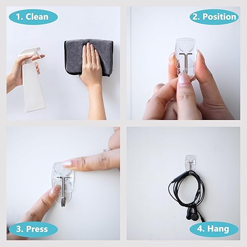 Miniatura 3 de 15 ganchos pequeños + 30 tiras extraíbles, ganchos de alambre transparente, ganchos utilitarios sin daños, resistentes con tiras adhesivas, gancho