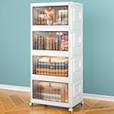 4 Tier Storage Bins with Lids, 23QT Stackable Closet Organizers and Storage with Wheels, Collapsible Storage Boxes, Foldable Plastic Storage Containers for Home,Office, Dorm Room-White