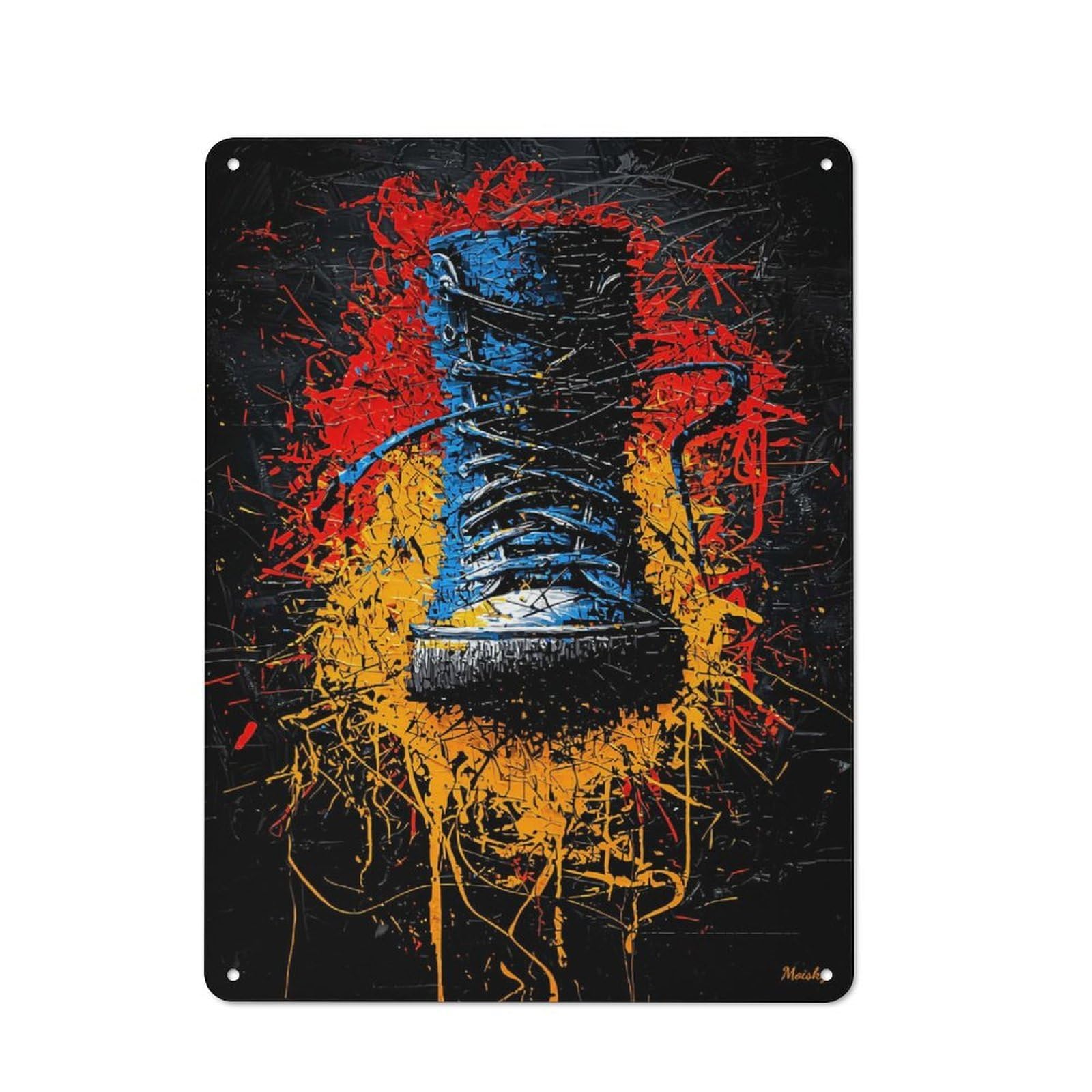 Junmoney Urban Impact Contemporary Expressionist Boot Artwork Vintage Metal Sign 40X30cm, Bistro Style Shop Wall Decor For Tea Room, Shop Wall Or Breakfast Area