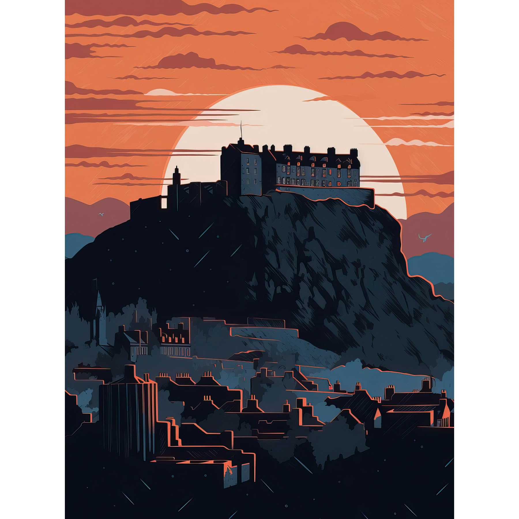 Artery8 Edinburgh Castle and Old Town Atmospheric Sunset Large Wall Art Poster Print Thick Paper 18X24 Inch