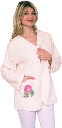Bath & Robes Womens 100% Cotton Chenille Bed Jacket Embroidered