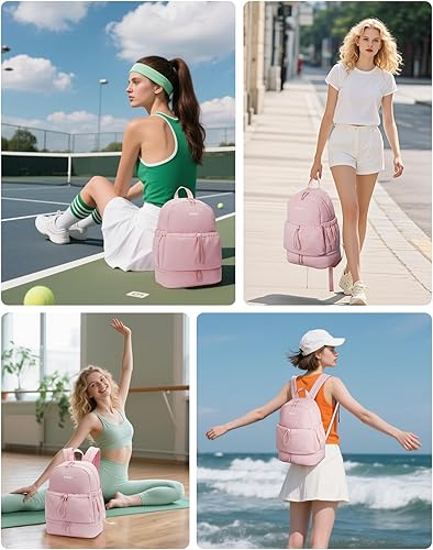 Miniatura 7 de Ceneda Mochila de gimnasio para mujer, mochila acolchada ligera con compartimento para zapatos para fitness, uso diario y viajes