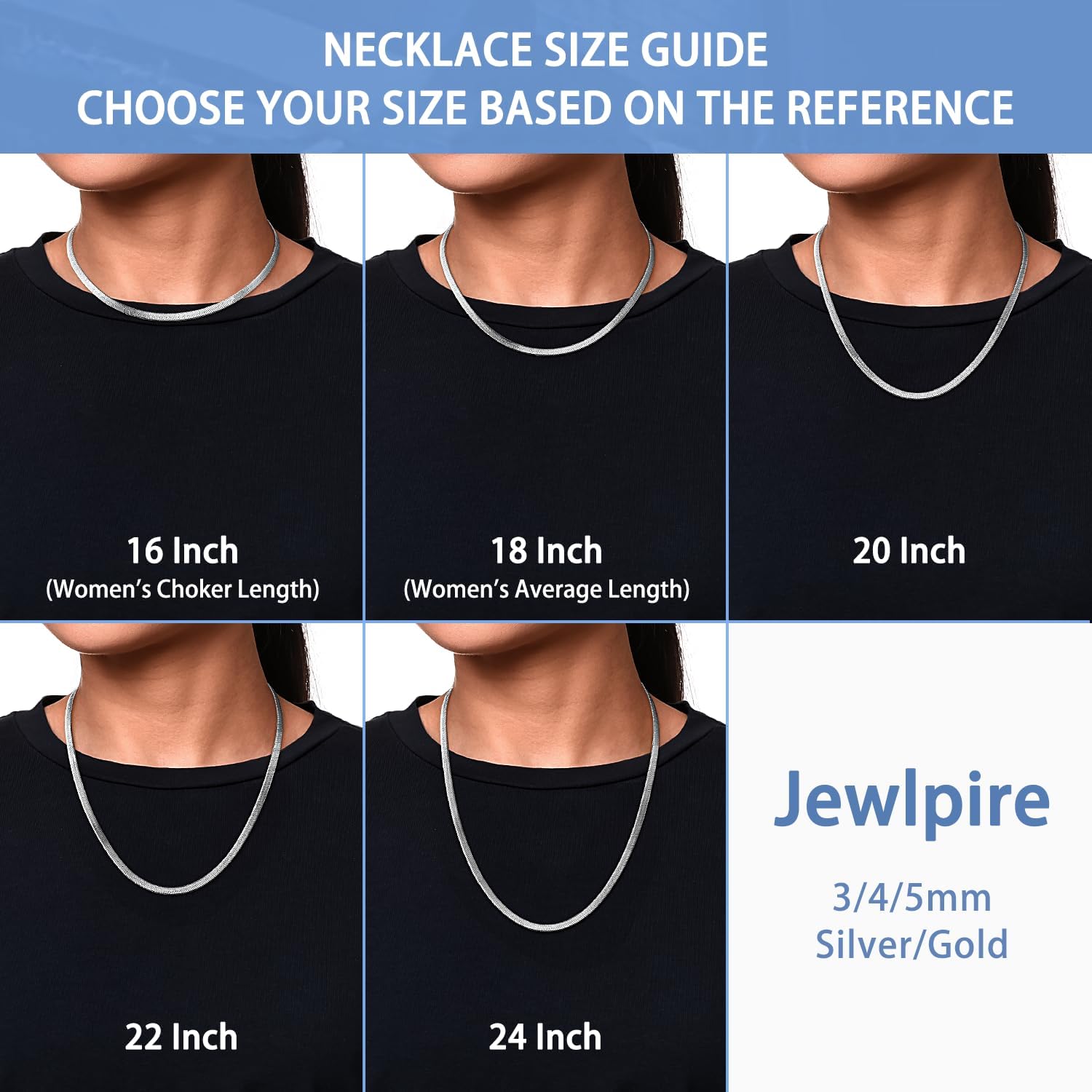 Jewlpire Silver/18K Gold Plated Herringbone Necklace for Women, 3mm 4mm 5mm Necklace for Women, Flat Snake Chain Necklaces, Fashion Women's Chain Necklaces 16 18 20 22 24 Inch - Image 4