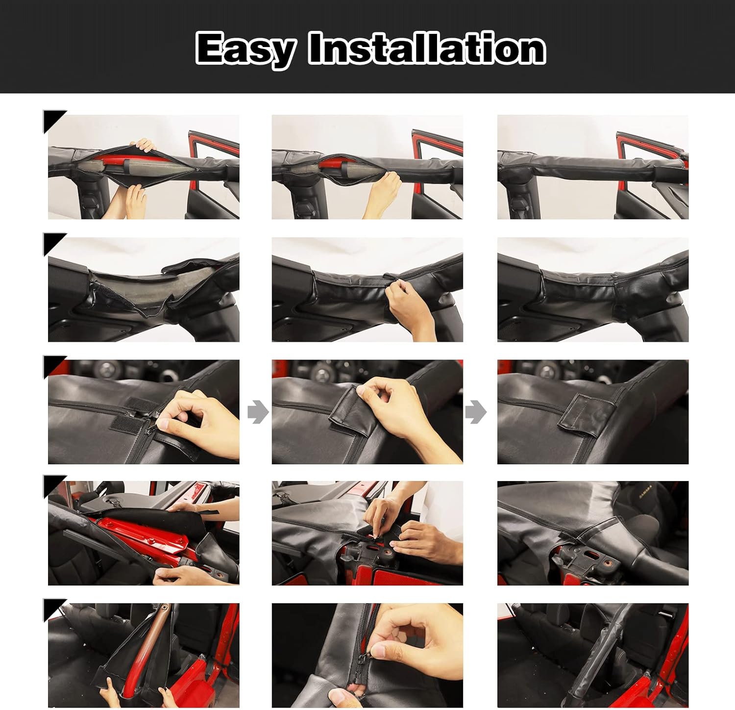 Roll Bar Cover Hole Roll Bar Padding Cover Leather Compatible with Jeep Wrangler JK 4Doors 2011-2018 (Leather,Not Suit for 2doors)