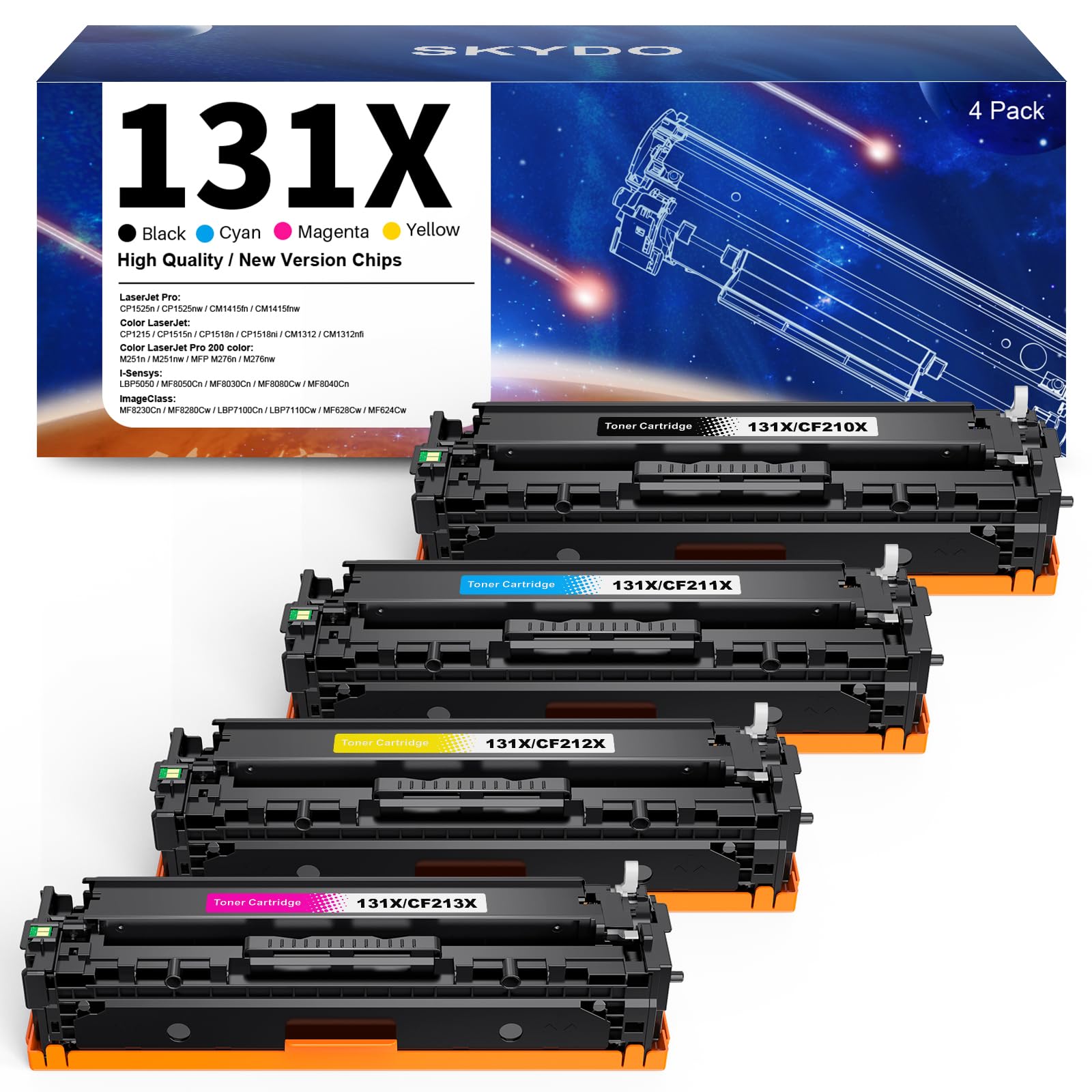 131X 131A Toner CF210X Compatible pour HP 131A CF210A Toner 131X CF210X CF211X CF213X CF212X pour HP LaserJet Pro 200 Color MFP M276nw Toner M276n CP1515N CM131 MF8040cn mf8280cw CM1415fn (4-Pack )