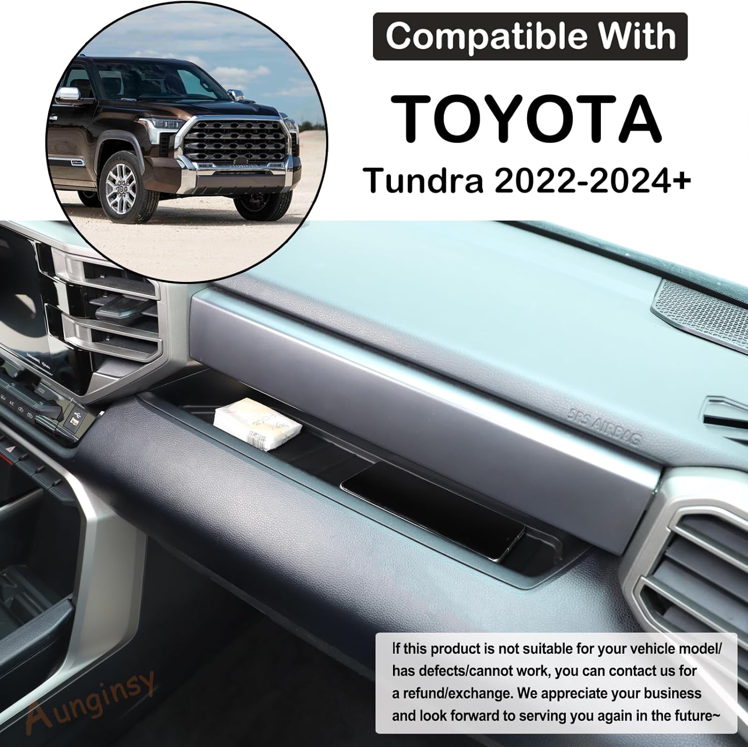Aunginsy Co-Pilot Dashboard Organizer Tray Compatible with Toyota Tundra 2022-2026, Car Center Console Dashboard Table Tray Passenger Side Glove Storage Box Slot Pad Anti-Slid Soft TPE Accessories