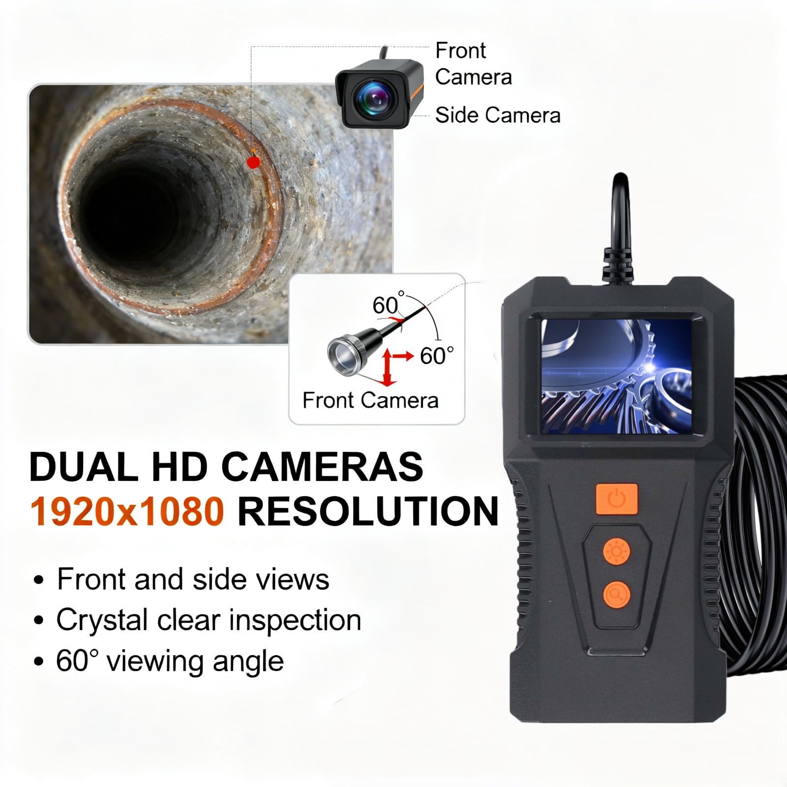 kamera endoskopowa z oświetleniem, 1920P HD kamera inspekcyjna, kamera kanałowa 8 mm z 8 diod LED, 360° obrotowa kamera kanalizacyjna, wodoszczelna kamera rurowa IP67, do samochodów | rur |