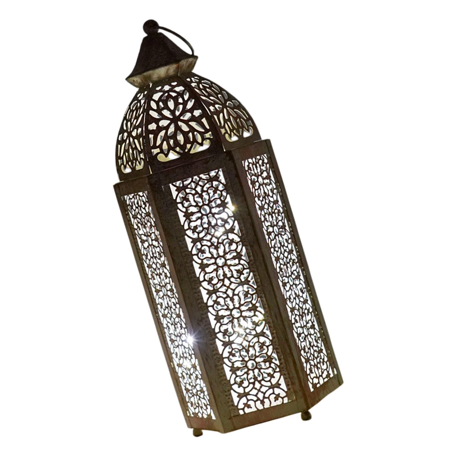Ekoama Moroccans Lanterned Decorative,Golden Metal Candle Holder for Hanging Tabletop,Outdoor Indoor Halloween Ramadans Decors