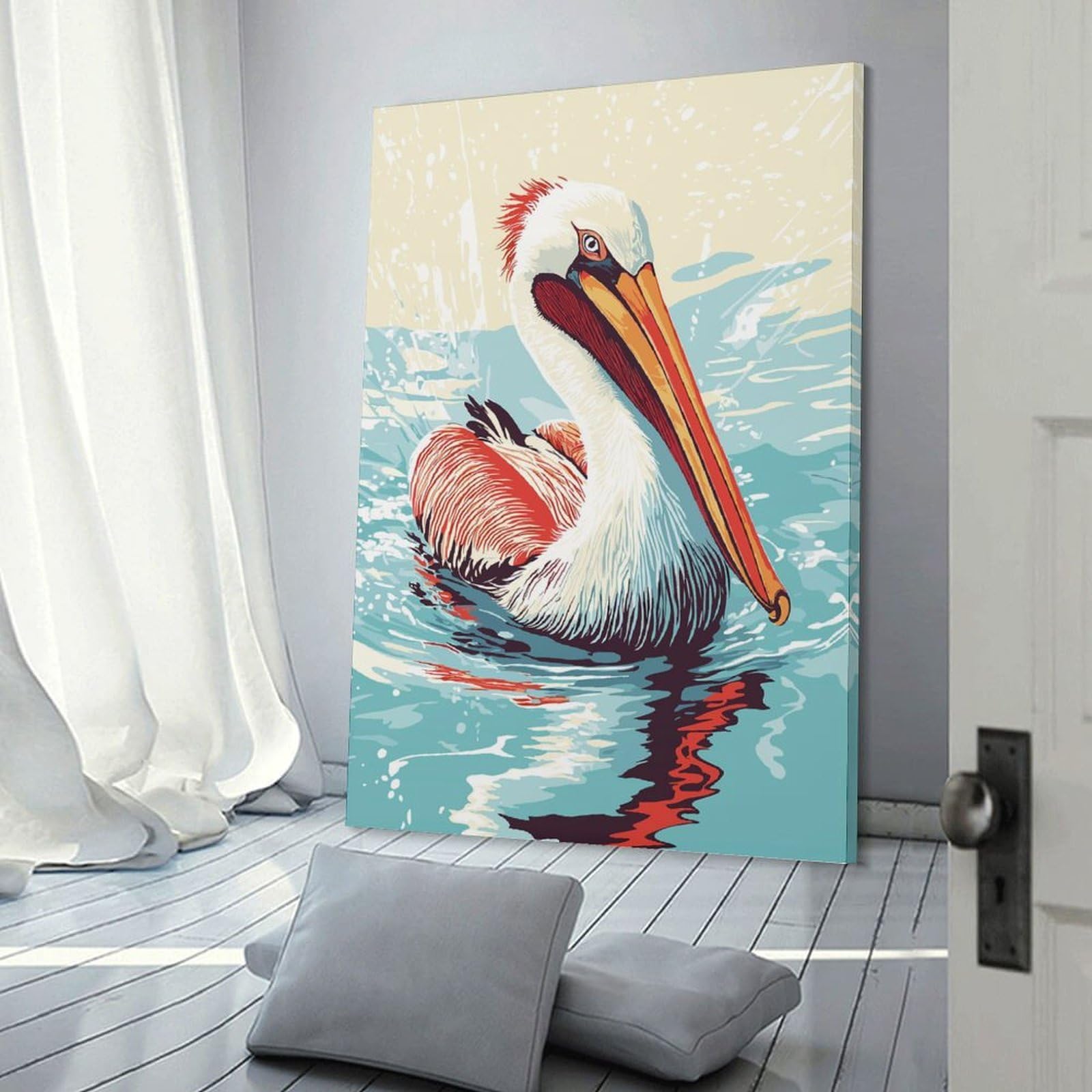 Junmoney Pelican in Water Illustration Wall Picture Print 20x30inch(50x75cm), for Corridors, Hallways Or Apartment Entries, Wall Decor to Refresh Empty Corners