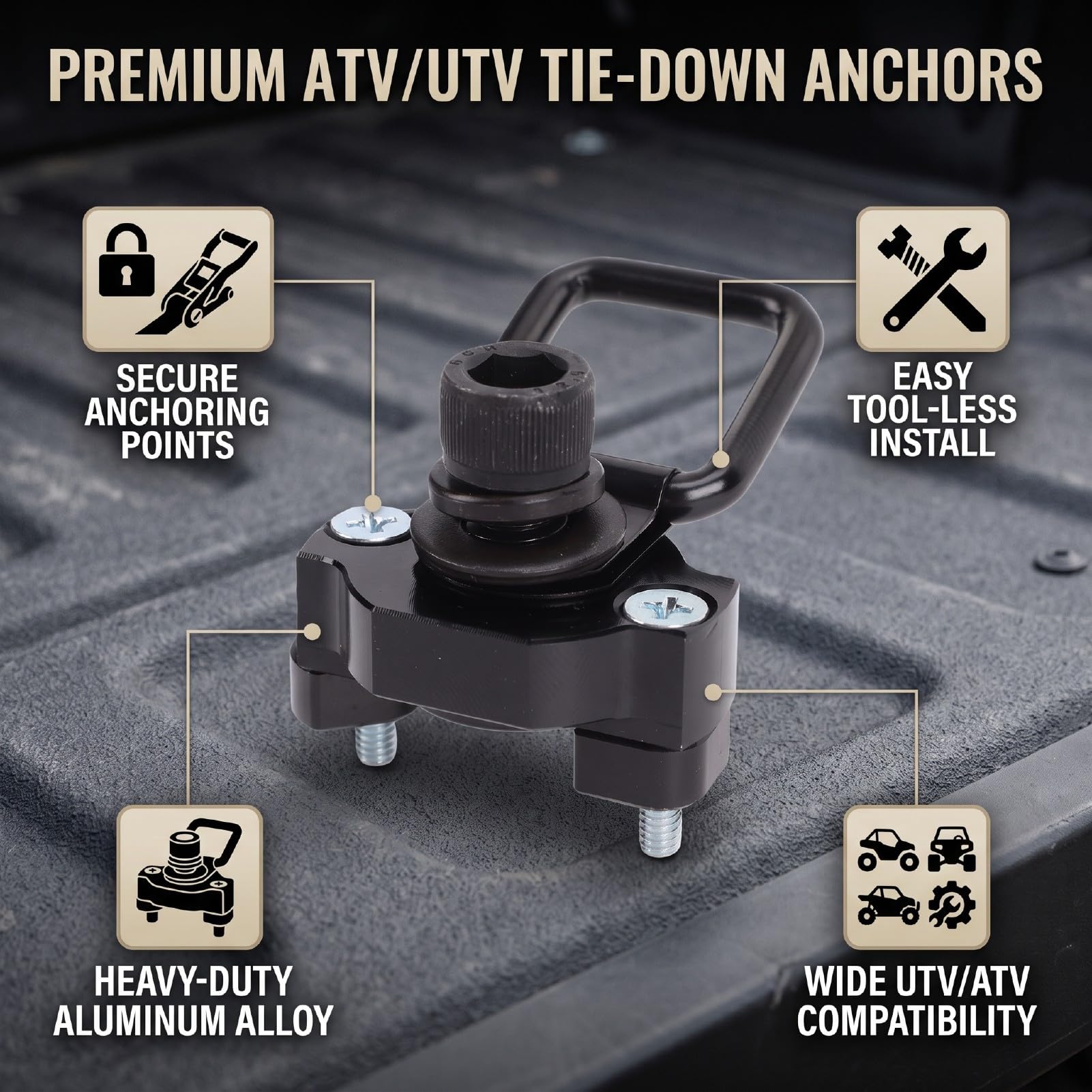 Marhynchus Confezione da 4 Ancore di Ancoraggio con Anello a D per ATV UTV | Compatibile con 1000 950 800 600 625 Pro, Materiale Anodizzato Antiruggine, Carico Sicuro con Cinghie o Corde Elastiche