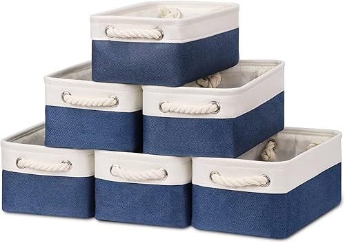 Bidtakay Canastas pequeñas de almacenamiento de lona con asas [6 unidades] Contenedores de almacenamiento de tela azul marino de 11.8 x 7.8 x 5