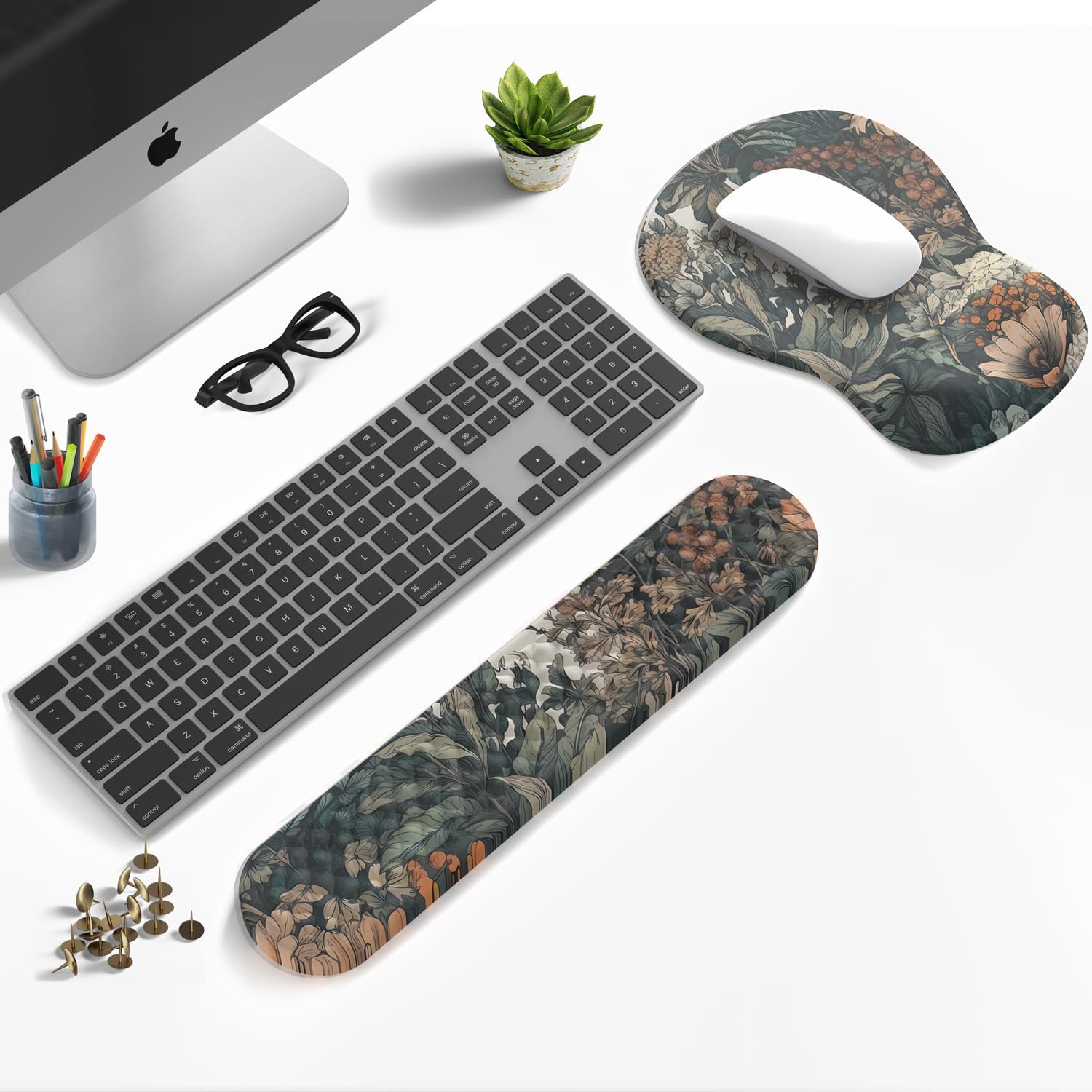 Boho Aesthetic Mouse Pad with Wrist Rest Keyboardpad Vintage Wildflowers Wrist Rest for Computer Keyboard Wrist Rest, Non-Slip Base Home/Office for Computer Keyboard, Made Easy Typing & Relieve - Image 2