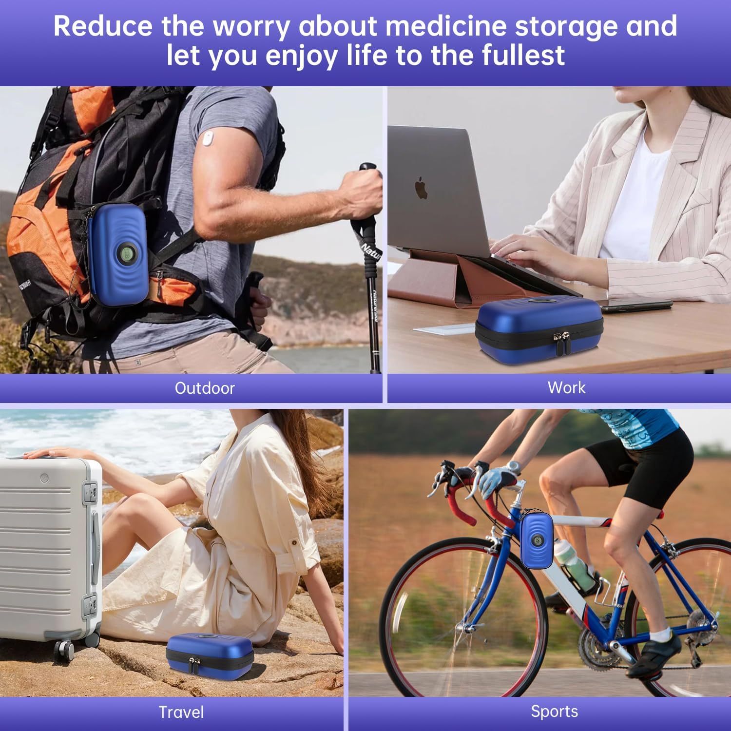 Insulin Cooler Travel Case with Temperature Display Medication Diabetic Cooler for Daily Life Trip outdoors Refrigerated Medicine Organizer Bag with 2 Reusable TSA Approved Ice Packs (Blue)