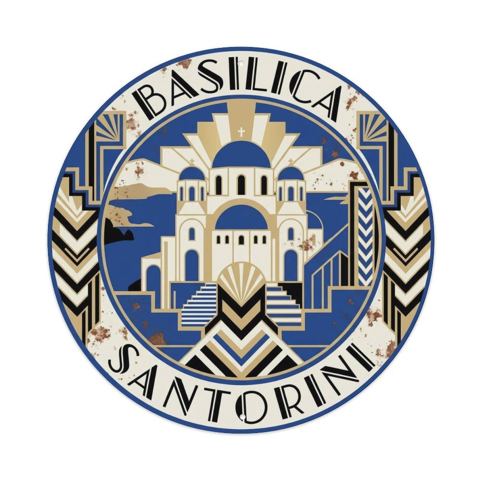 Fqnyr Style Metal Tin Sign Vintage Travel Basilica Santorini Scenic