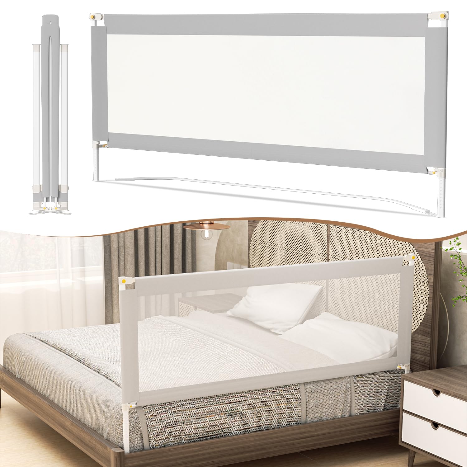Eulenke Griglia per letto pieghevole, 180 cm, protezione da caduta, per bambini, altezza regolabile 68-95 cm, facile da montare