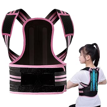 Posture Corrector for Kids and Teens, Adjustable Upper Back Brace Posture Corrector with Soft Shoulder Pads and Elastic Belts, Hunchback Corrector for Improve Slouching and Humpback Pink, X-Small