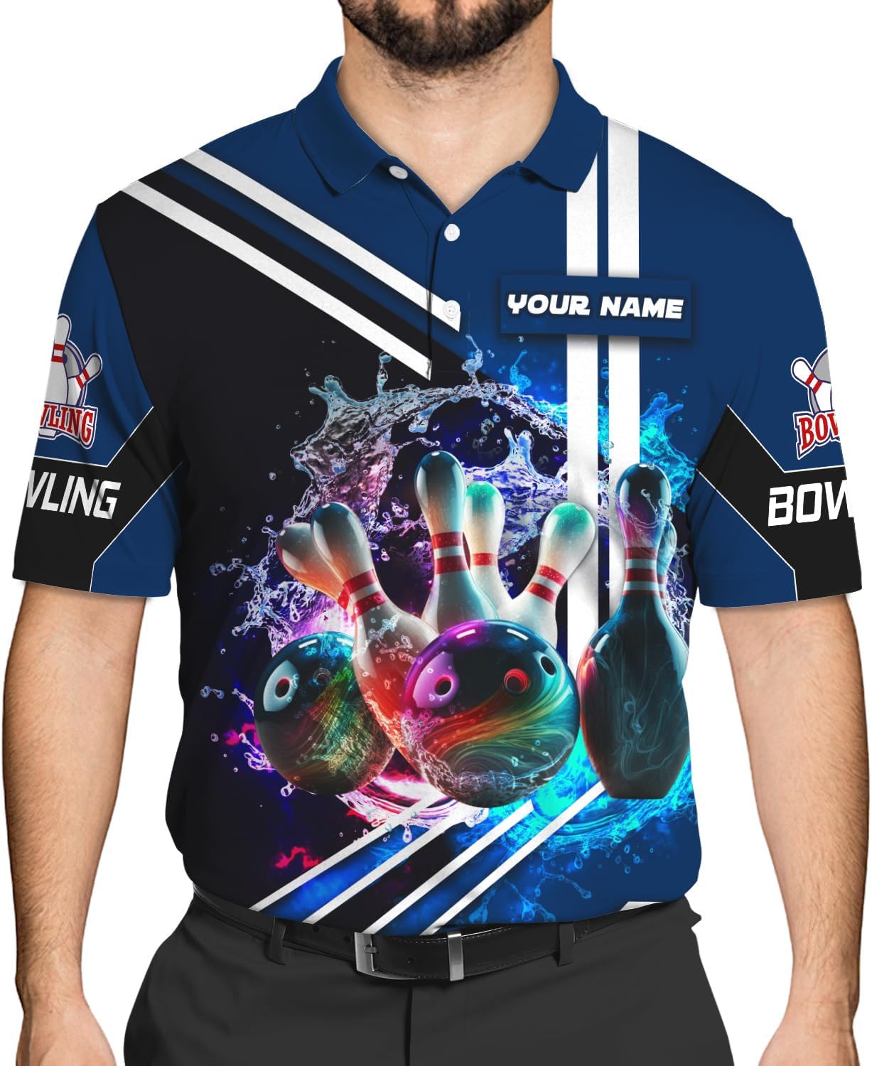 3D Printed Custom Large Mouth Shark Bowling Polo Bowl Pins and Ball Short Sleeve Shirt Gift for Professional Bowlers