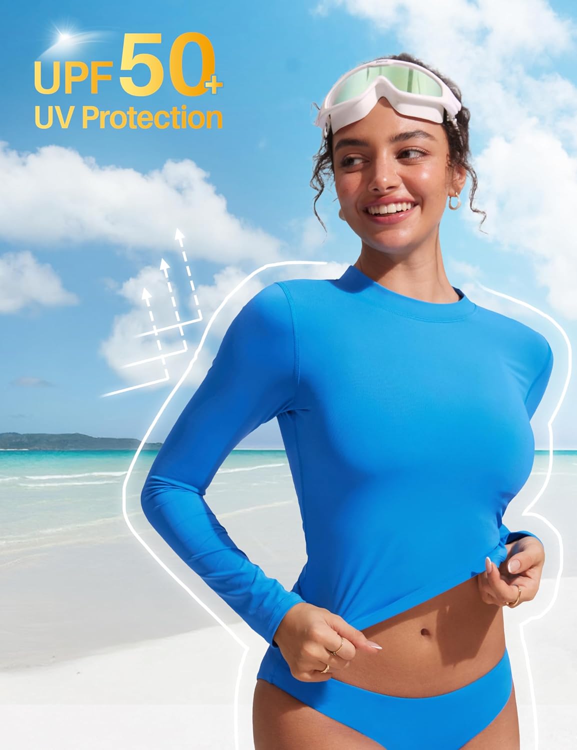 CRZ YOGA UPF 50+ Cropped Rash Guard Shirts for Women - Long Sleeve UV Sun Protection Swim Rashguard Tops