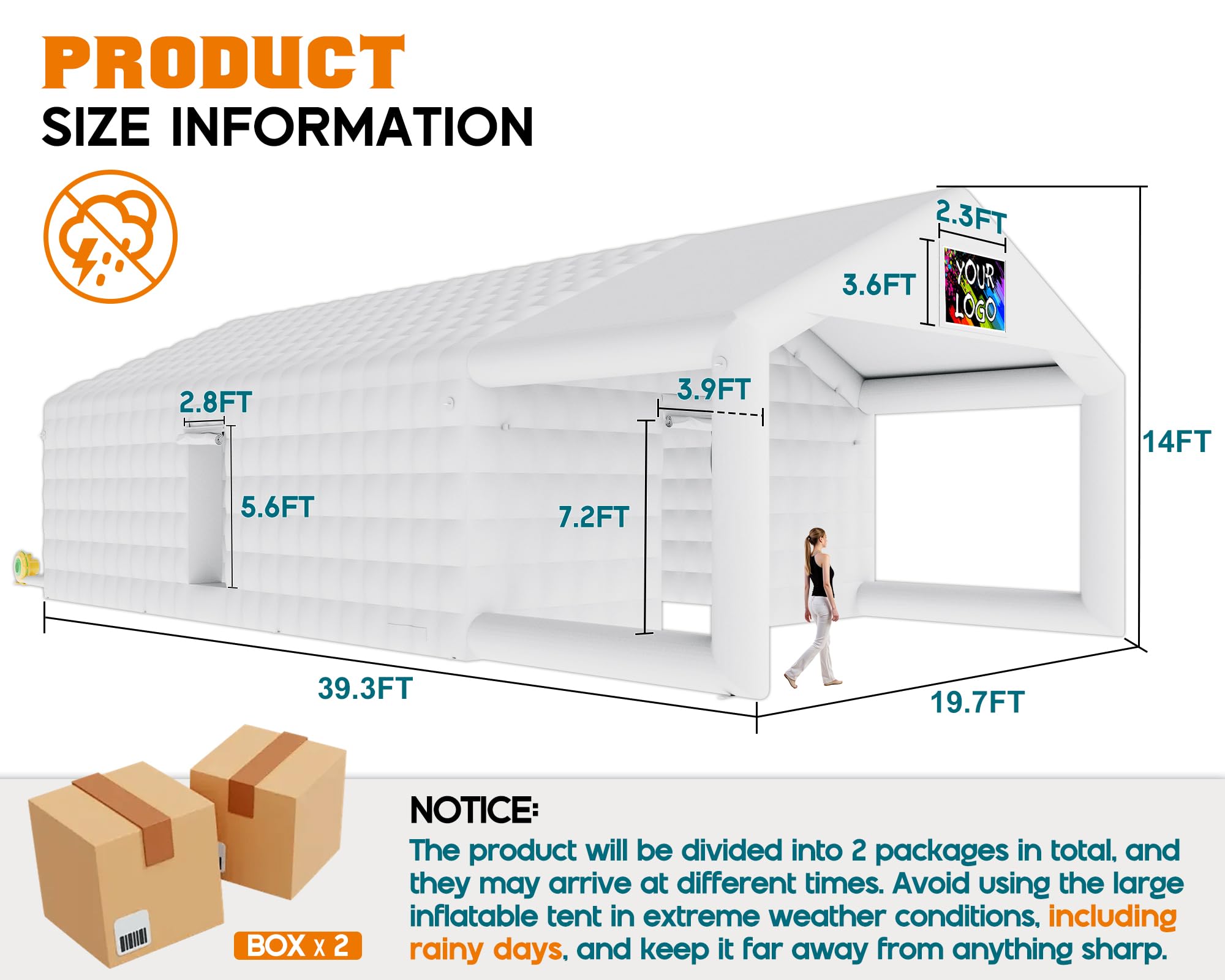 Albott 39x20x14 FT Large Inflatable Nightclub Tent for Adults with Pavilion Rest Area, Black Inflatable Night Club Gazebo with 2 Side Doors & Logo Area for Wedding, Birthday, Backyard Events, White