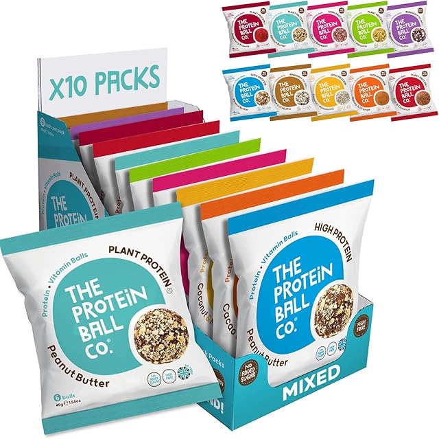 Protein Balls Mixed Variety Pack by The Protein Ball Co - Natural, Protein Snacks with Added Vitamins - 10 x 45g Bags - High Fibre, Gluten Free, No Artificial Sweeteners