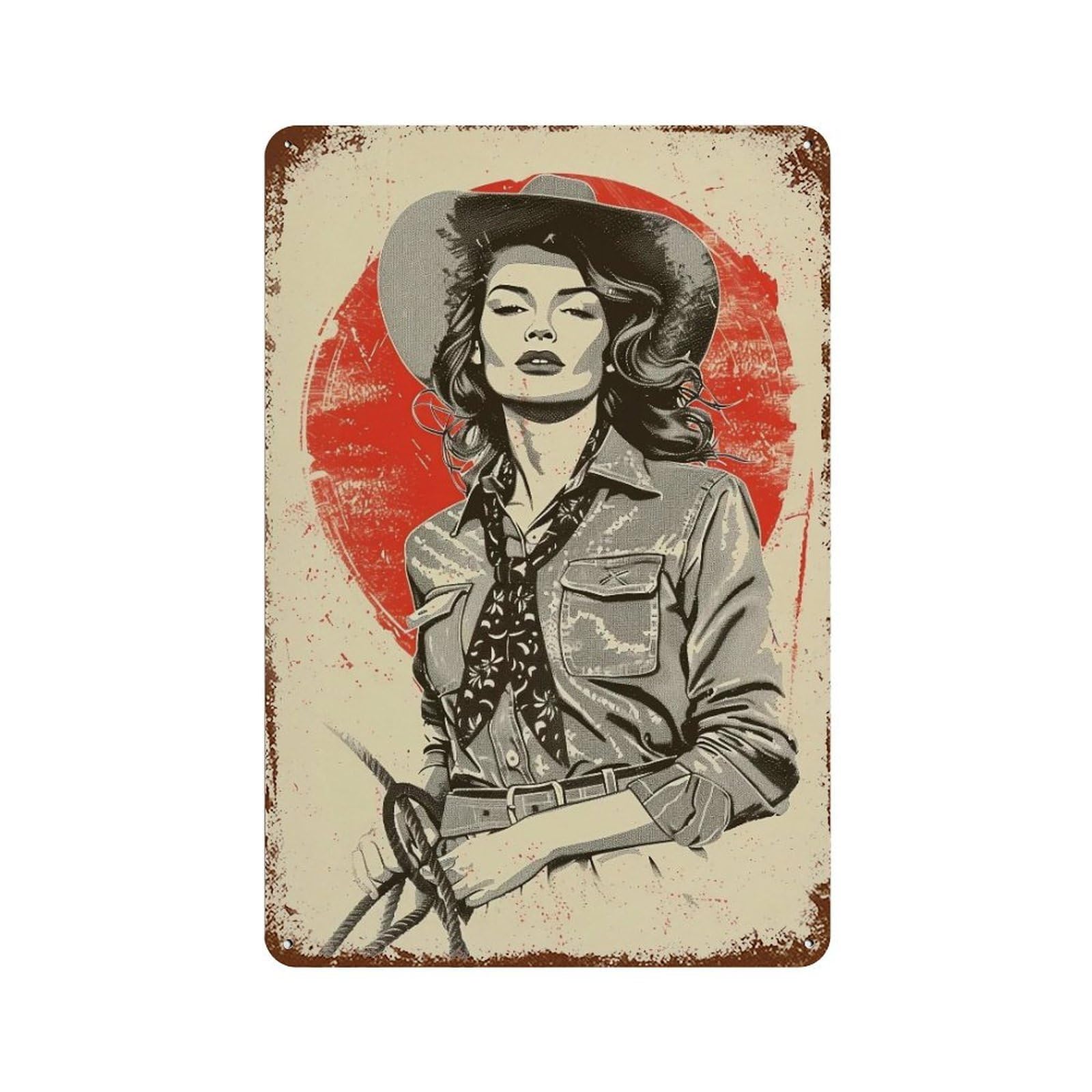 YHGERTKU Red Cowgirl Western 01 Wall Art Retro Iron Vintage Metal Tin Sign Poster Modern Decor for Living Rooms Gift 30x20cm