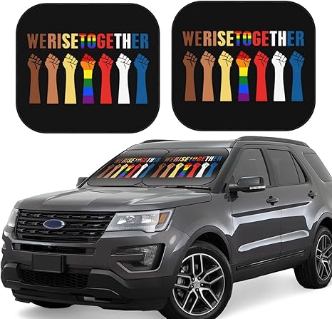 We Rise Together Equality Social Justice Car Windshield Sun Shade Foldable 2-Piece Car Sunshades Reflect Uv Sun and Heat