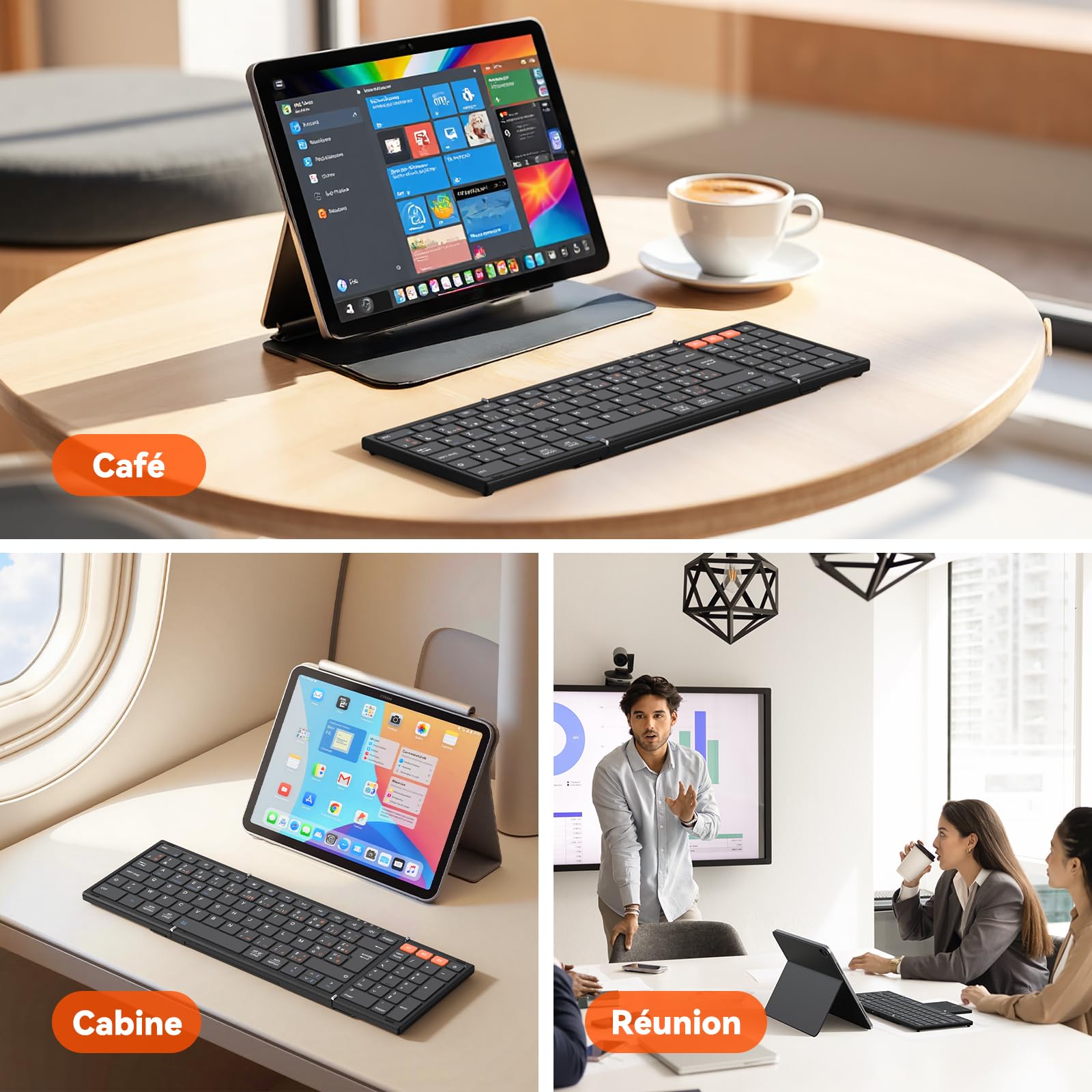 MEETION Clavier Bluetooth Pliable Avec Pavé Tactile, Clavier Portable Sans Fil AZERTY, Clavier Pliable Full-Size Rechargeable, Compatible Avec Android, Windows, iOS, Tablettes Et Ordinateurs Portables