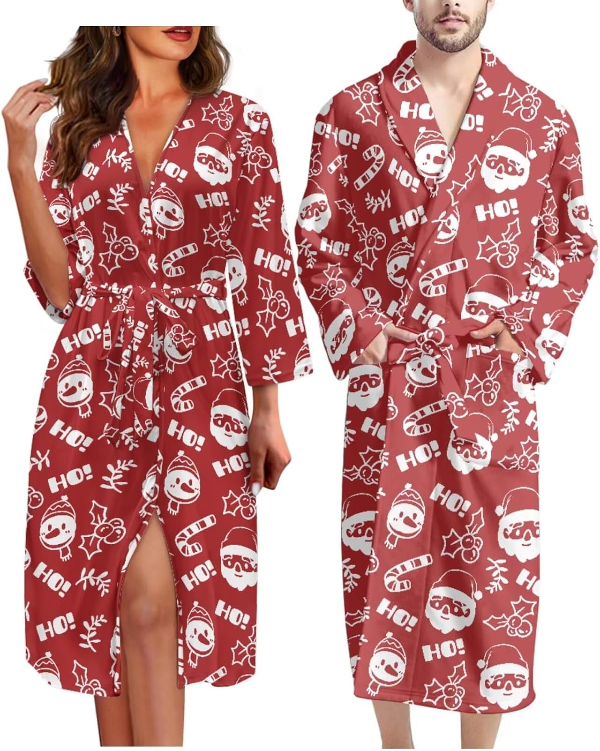 YEXIATODO Matching Christmas Robes for Couples Xmas Robe Full Length Warm Soft Long Bathrobe Set Spa Robes