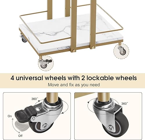Miniatura 6 de BarberPub Carrito de salón utilitario, carrito de peluquería con ruedas de almacenamiento de metal, carrito de esteticista dorado, carrito facial