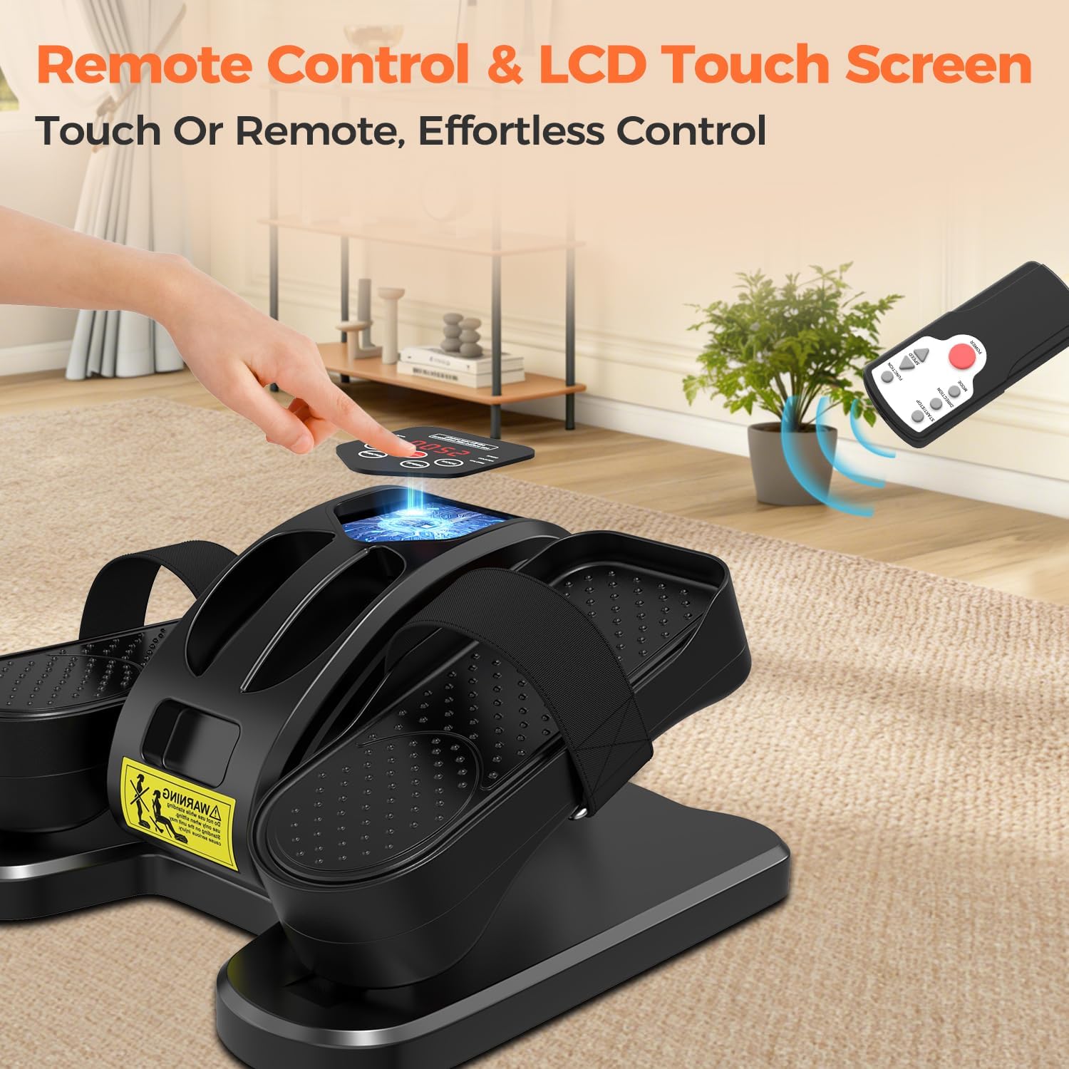 ESL Under Desk Elliptical - Portable Leg Exerciser with Pedal Strap for Seniors, Compact Seated Elliptical with Remote Control, LCD Display Electric Elliptical