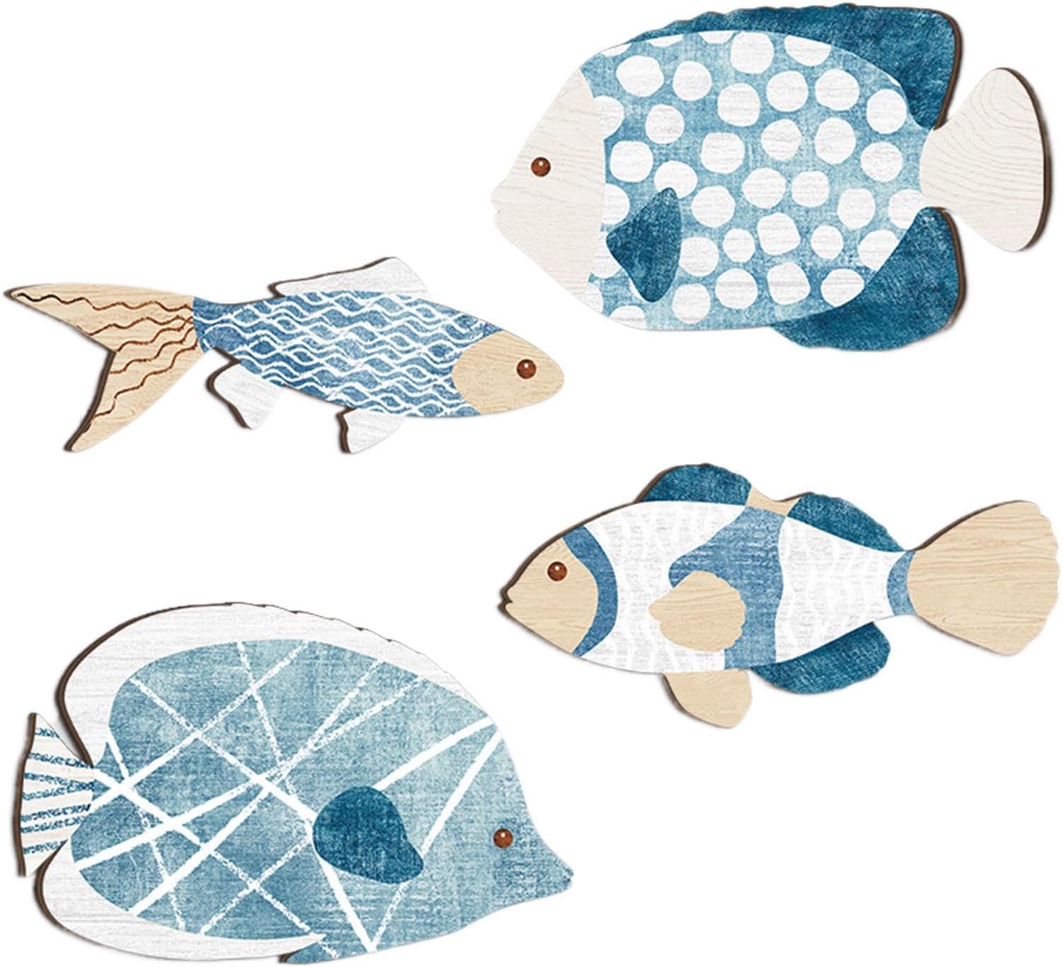 木製の魚の壁の彫刻、沿岸の魚の壁の芸術,4x壁に掛けられる魚沿岸航海壁の彫刻 | ヴィンテージビーチレイクの装飾は家に掛けられ、コテージ