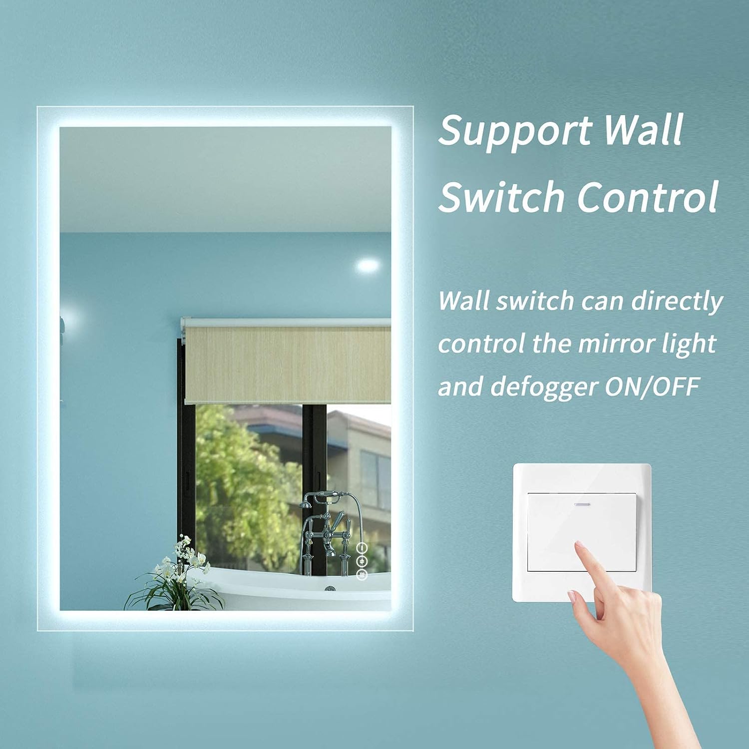 HAUSCHEN HOME 36 x 28 inch LED Lighted Bathroom Mirror, Wall Mounted Dimmable Vanity Backlit Mirror, Anti-Fog Mirror, 3-Color Adjustable Warm/Natural/White Light, Horizonal & Vertical, ETL Listed