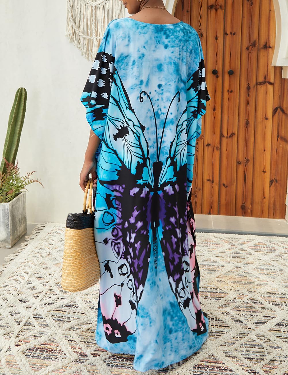 Bsubseach Kaftan Dresses for Women Plus Size Tie Dye Batwing Sleeve Caftans Swimsuit Coverup Maxi Dress Loungewear - Image 6