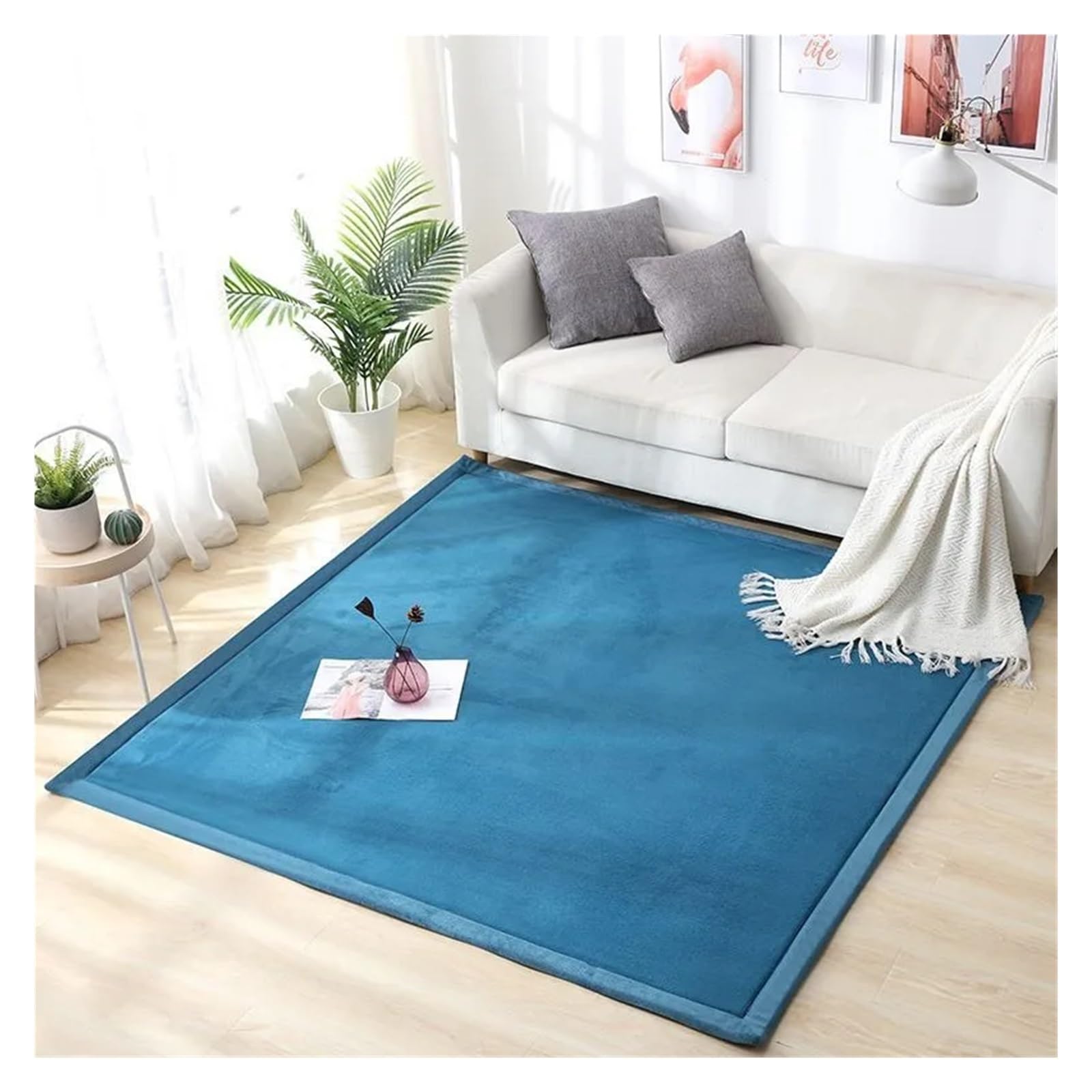 Tapis de salon bleu-green 140x200cm en polaire de corail épaisse de 2cm pour chambre