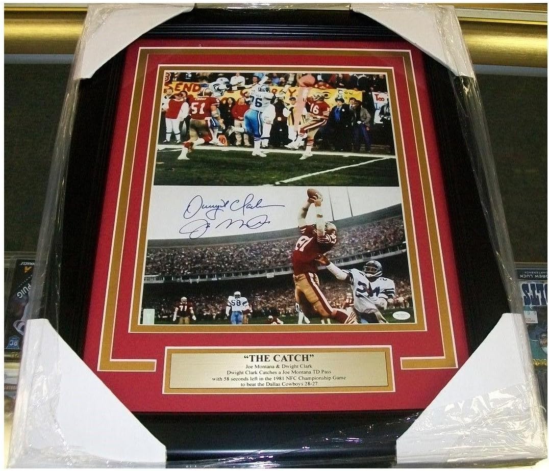 Joe Montana Dwight Clark The Catch Autographed Reprint Framed 8x10 Photo 49'ers - Autographed NFL Photos