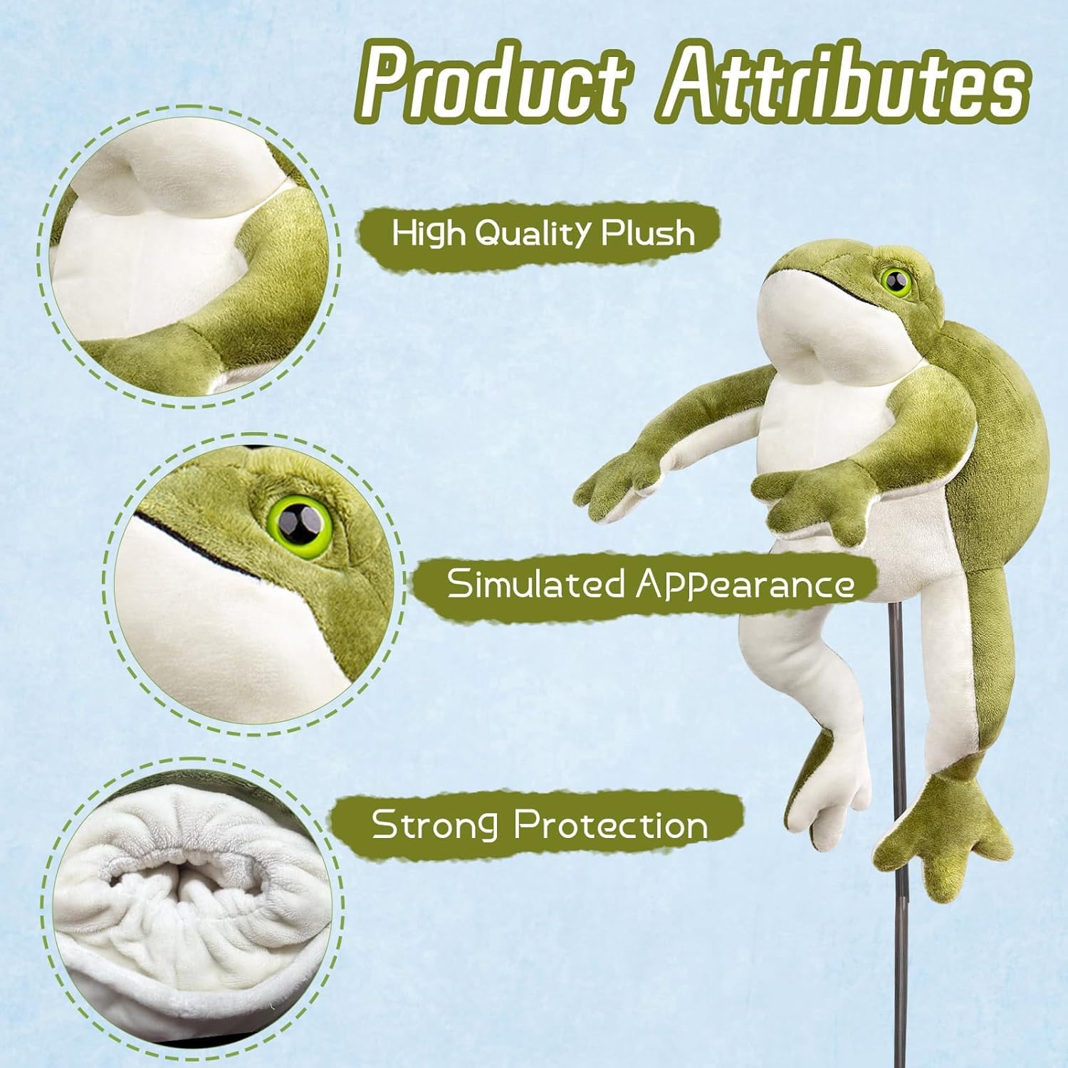 Funny Frog Golf Headcover, Small Size Fits Hybird and Irons, Large Size Fits Standard 460cc Driver Head，Frog Lizard Animals Plush Golf Club Head Covers