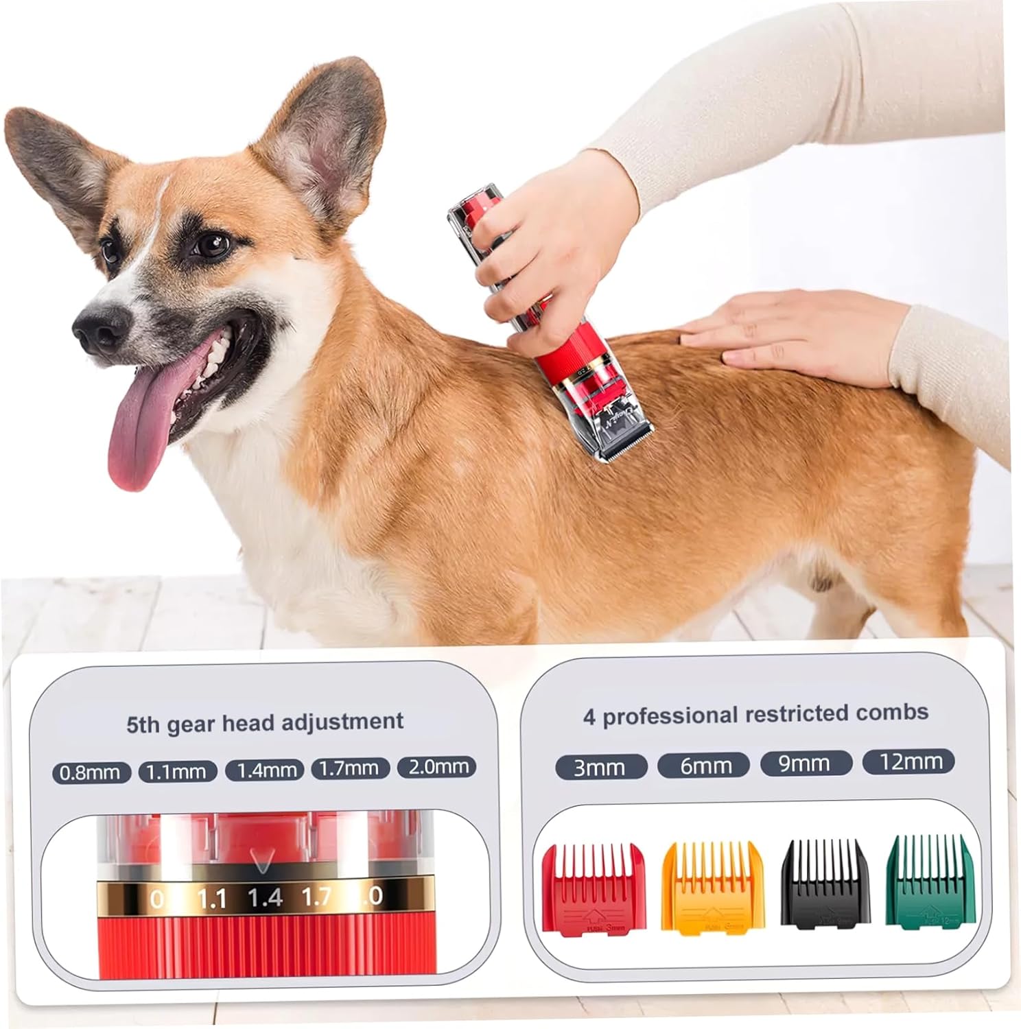Mikikit 1Set Rechargeable Pet Grooming Clipper Kit Low Noise Cordless Dog Cat Clippers with LED Screen Washable Design Speeds for Easy Grooming