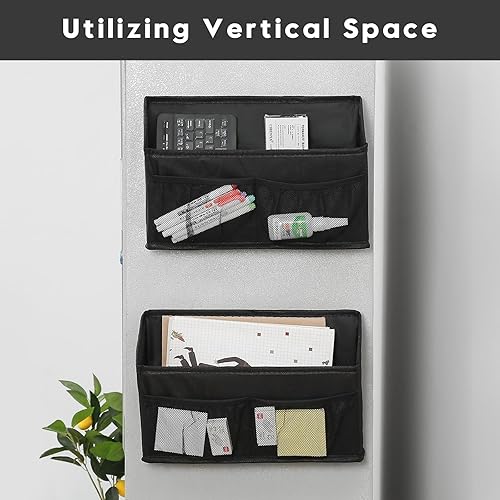 Miniatura 4 de Beveetio Potente soporte magnético para archivadores, soporte de papel magnético con bolsillos de malla, paquete de 2 organizadores de archivos de