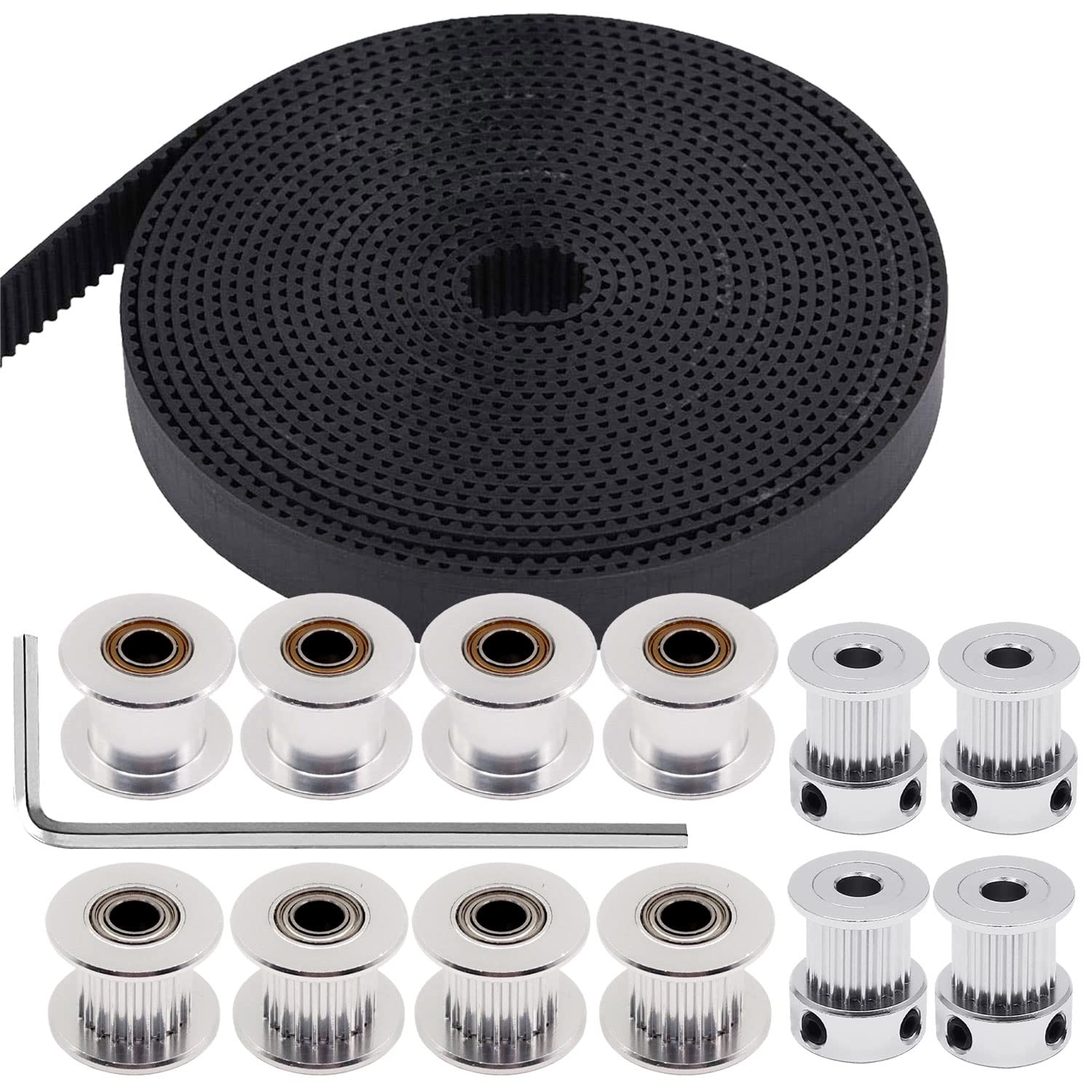 5M GT2 Correa de distribución 15mm de ancho+4pcs 20 dientes 5mm Bore Timing Belt Polea+4pcs 20 Toothless Bore 5 mm Polea tensora+4pcs 20 dientes Bore 5mm Polea tensora para impresora 3D