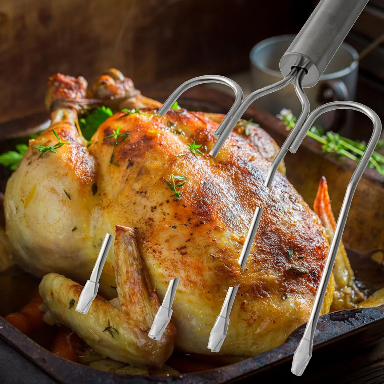 SHINEOFI Stainless Steel Turkey Lifting Fork Bbq Meat Carving Tool for Thanksgiving Roasting and Grilled Poultry