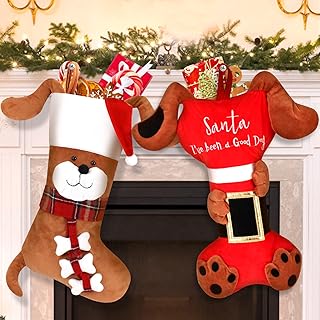 2 Pack 19" Pet Dog Christmas Stockings Personalized Christmas Stockings Large Bone Shape Xmas Stockings Animal Fireplace Hanging Christmas Stockings for Holiday Christmas Decorations