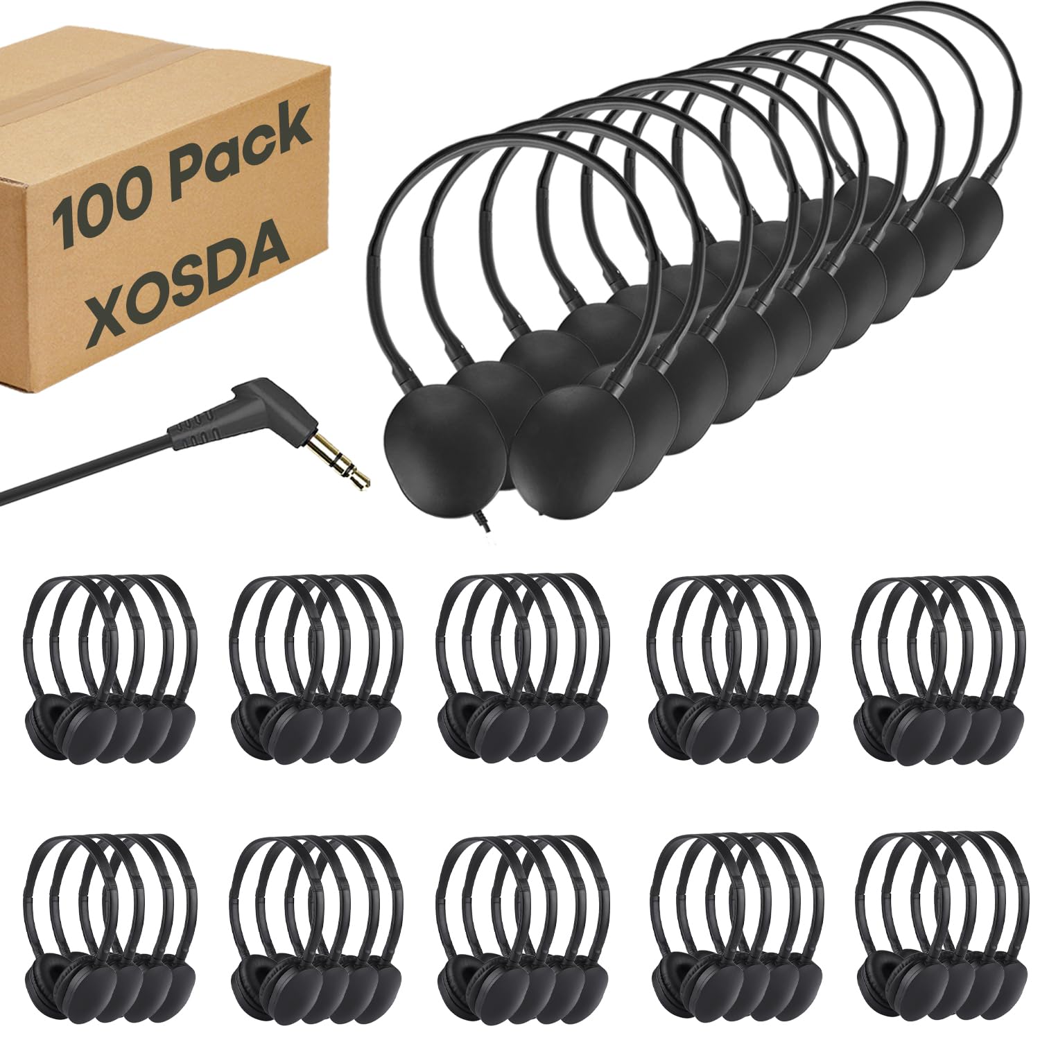 black wired headphones for kids and adults in classroom set