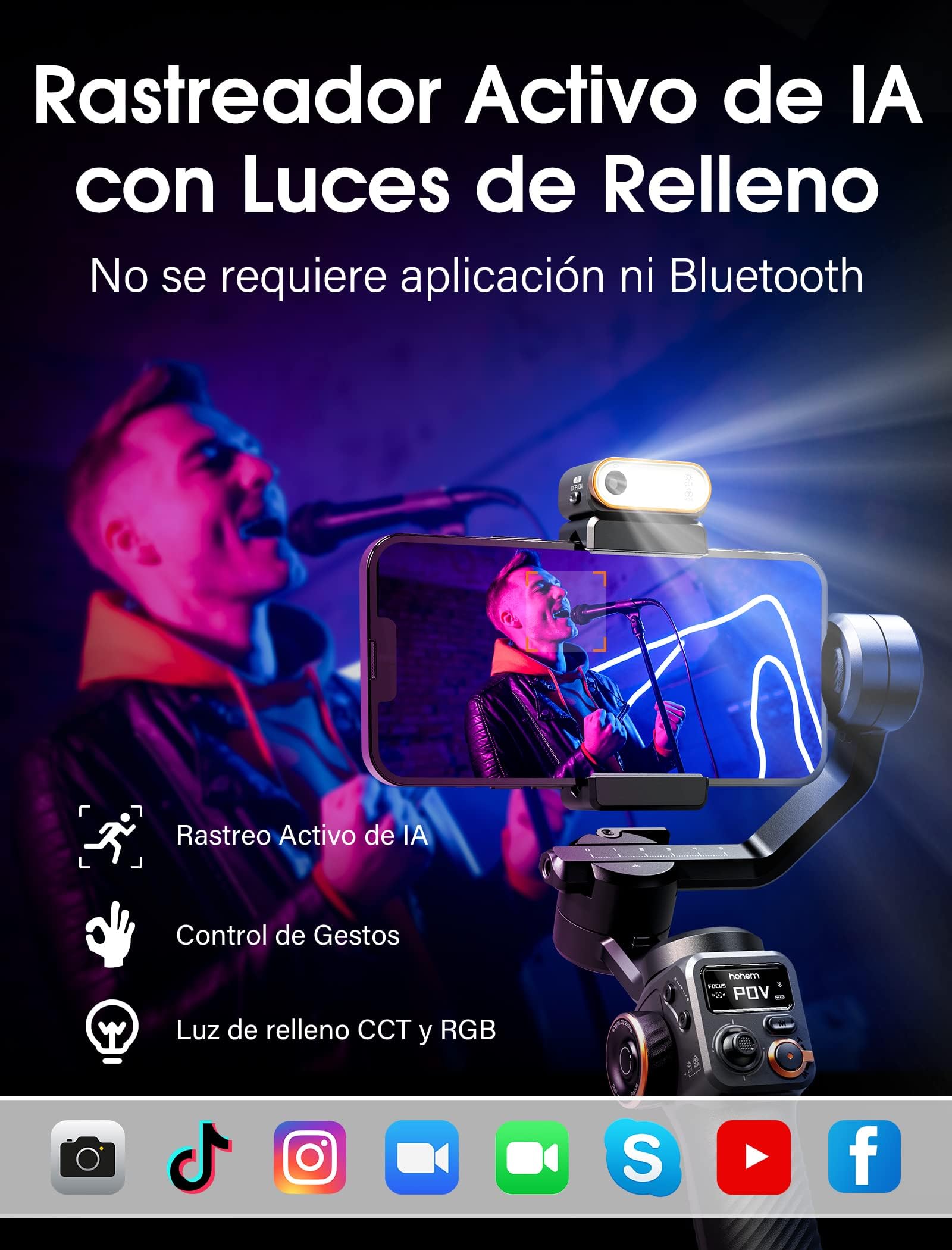 hohem iSteady M6 Kit Estabilizador de Móvil Gimbal Móvil de 3 Ejes, Seguimiento Magnético de IA con Luz de Relleno CCT/RGB Ajustable, 0,91 Pulgadas Pantalla OLED, Carga Útil 400g, para Youtube/Vlog