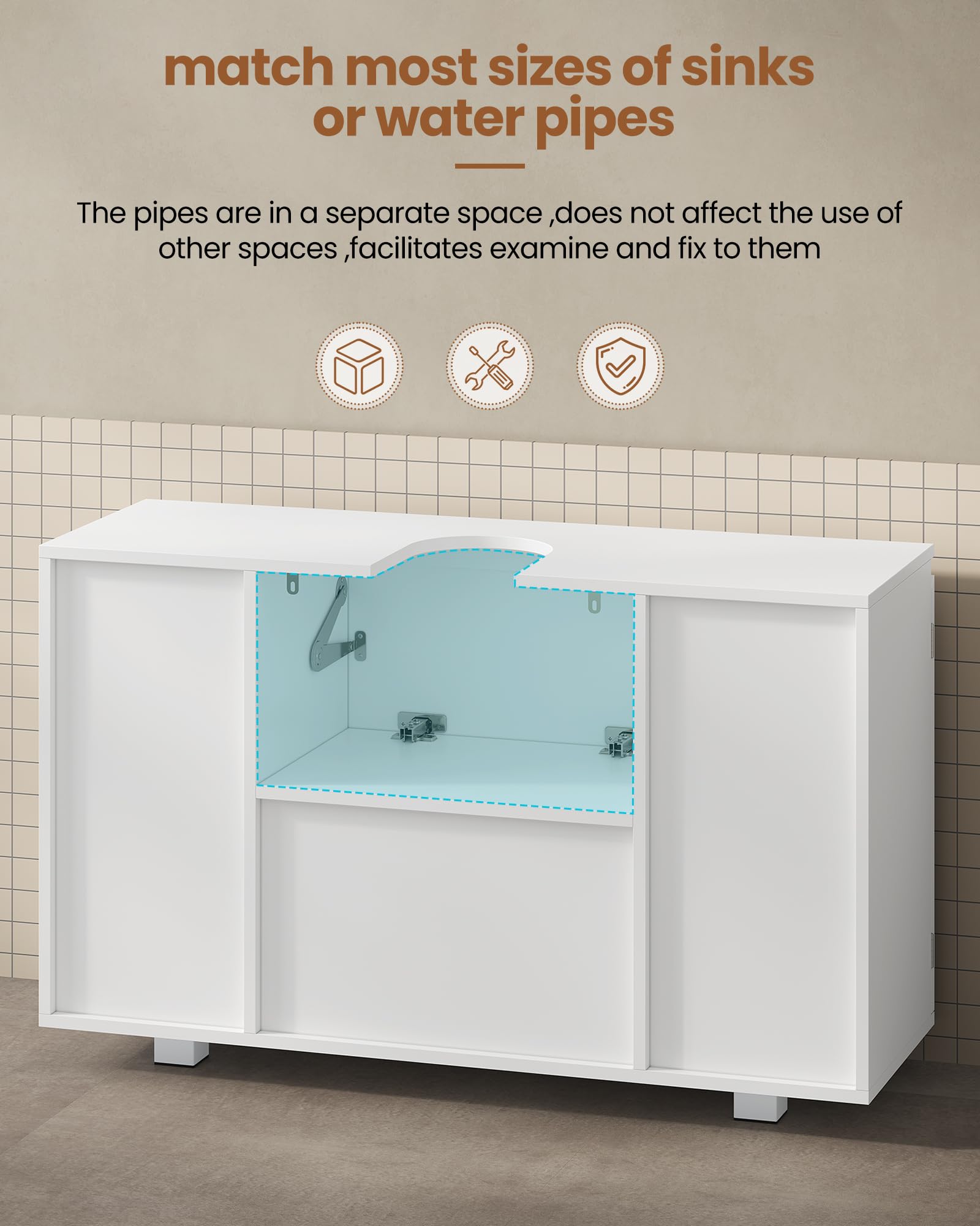 Mobile Sottolavabo per Bagno, Mobile da Bagno con Cassetti, Ripiani Regolabili, Molto Spazio, 90 x 30 x 60 cm, Bianco