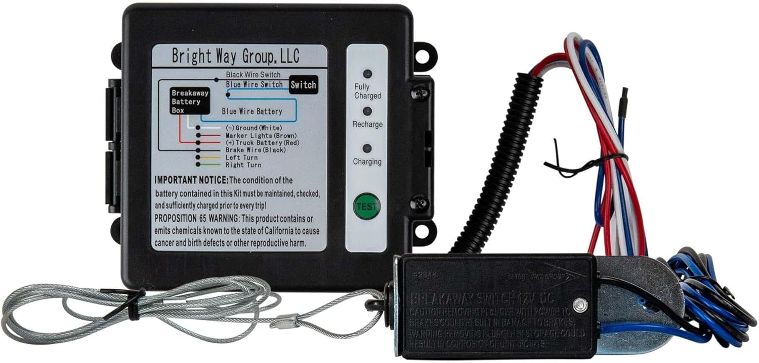 The Trailer Parts Outlet - Complete Trailer Electric Brake Wiring Kit with a 24-Foot Cable, 12 Volt Breakaway Kit, 7 Way Plug, and Weather-Resistant Battery Box
