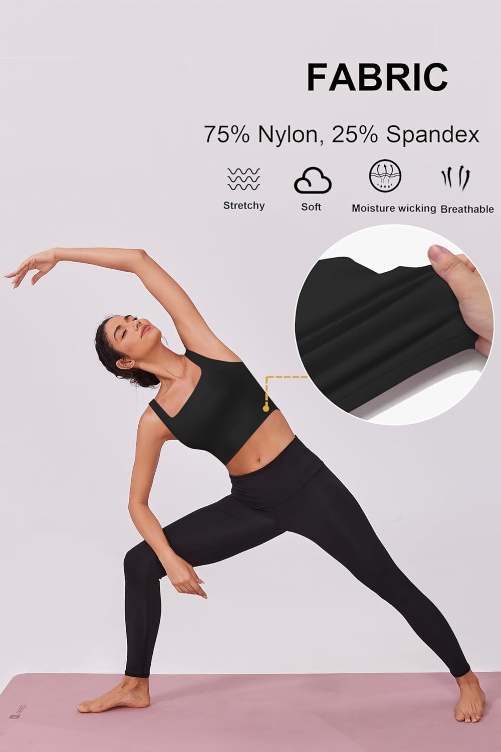 PINSPARK Sports Bra for Women Square Neck Longline Tank Top with Built in Bra - Image 3