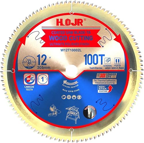HOJR Circular Saw Blade Woodworking TA Series,12" 100-Tooth 1" Arbor,Ultimate Po