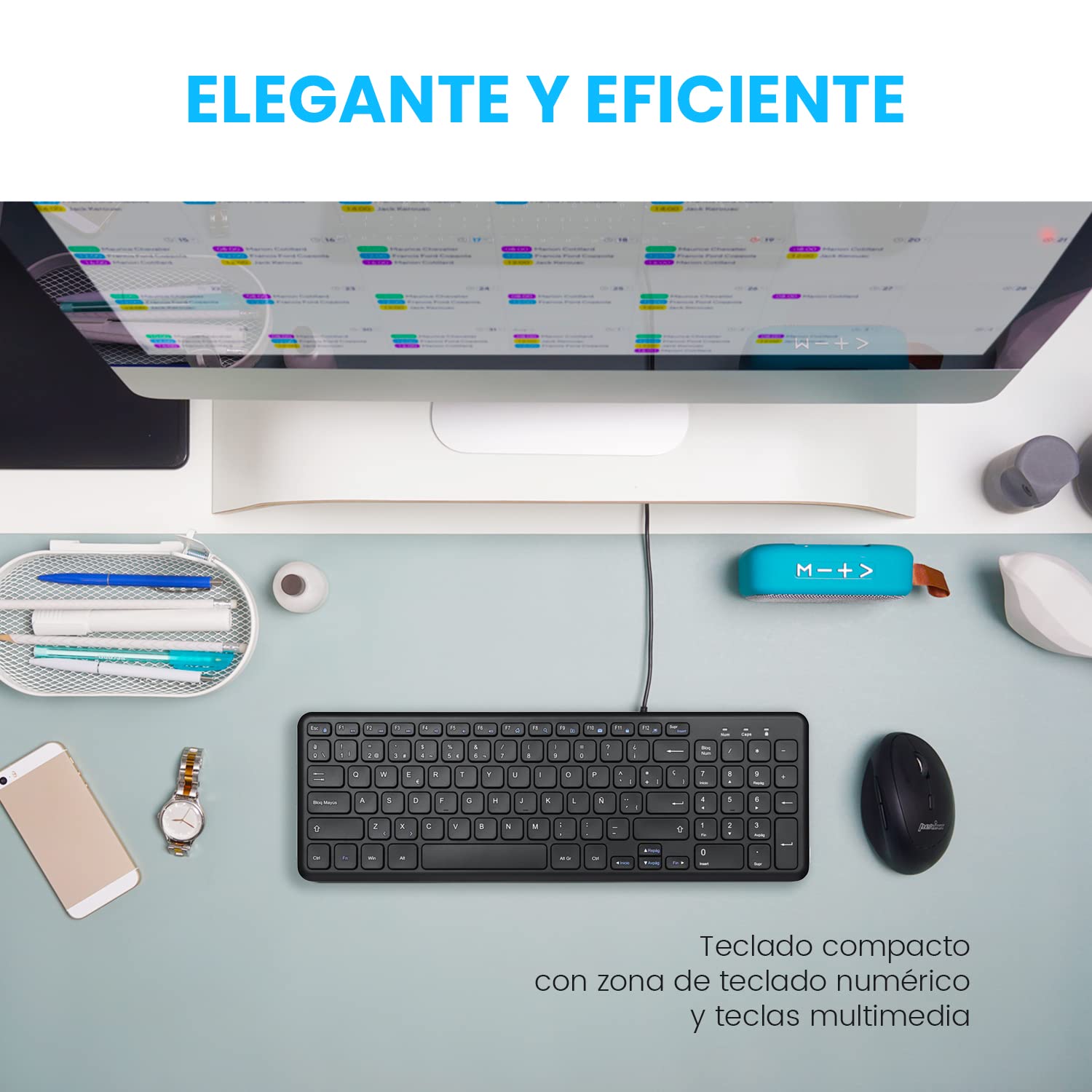 Perixx PERIBOARD-213B Teclado de Tijera USB silencioso con Cable - Diseño Compacto con Teclado numérico - Negro - Qwert Español con Ñ