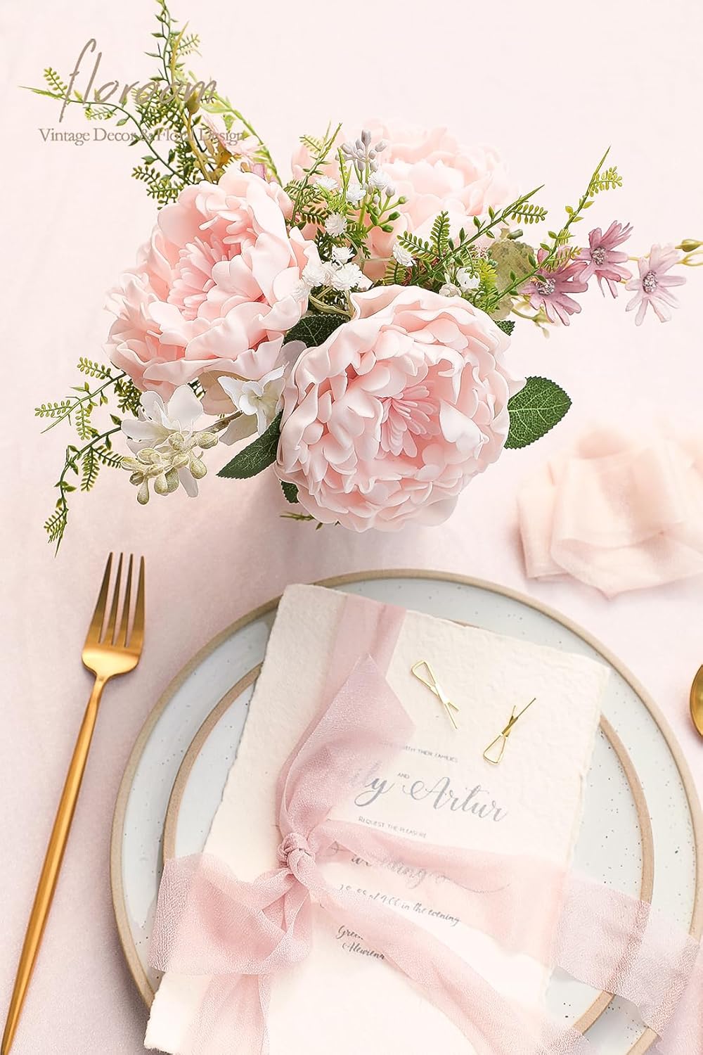 Floroom Artificial Flowers 16pcs 4" Blush Blooming Peonies Real Looking Foam Fake Peony with Stems for DIY Wedding Bouquets Pink Bridal Shower Centerpieces Floral Arrangements Party Tables Decorations - Image 2